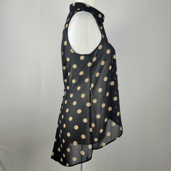 Sans Souci Black Sleeveless High Low Tank Top with Tan Polka Dots Small NWOT - Picture 4 of 7